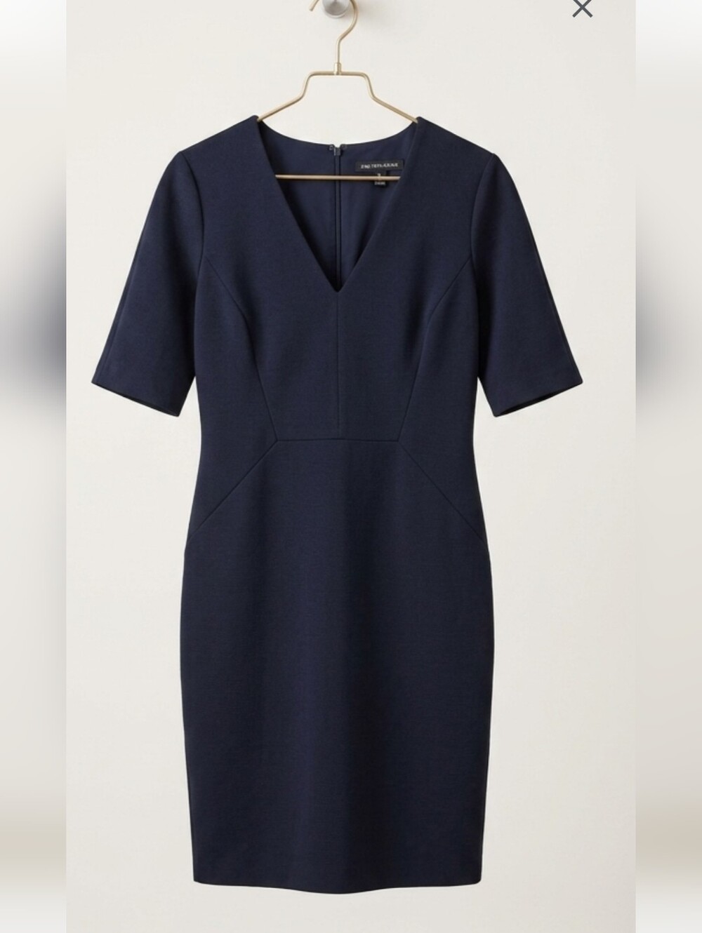 Saks Fith Avenue V-Neck Black Midi Sheath Dress Sz 8